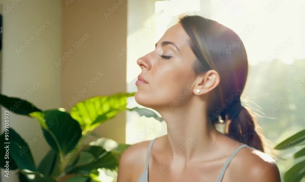 Canvas Prints Head and shoulders video of serene woman practicing yoga in a tranquil studio environment