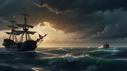 Obraz premium Ship Stuck in Strom 