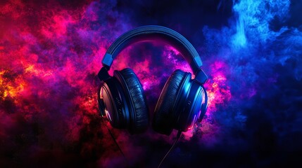 Gaming Headset with Colorful Explosion on Dark Background