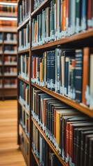 closeup of books in library