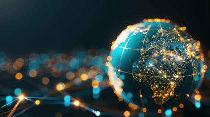 Obraz premium A colorful digital globe with illuminated connections, representing global networking and communication technologies.