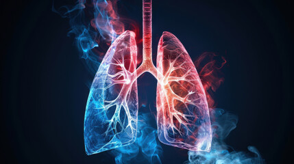 A digital illustration of human lungs, showcasing intricate veins and vibrant colors against a dark background.
