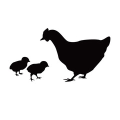 hen and chicks silhouette design. farm animal sign and symbol.