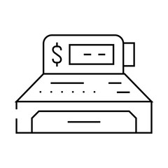 play money cash register toy baby line icon vector. play money cash register toy baby sign. isolated contour symbol black illustration