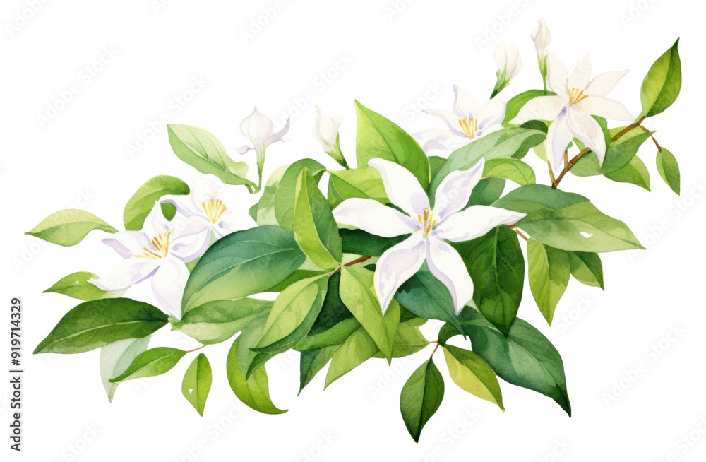 Poster png jasmine watercolor border flower plant white.