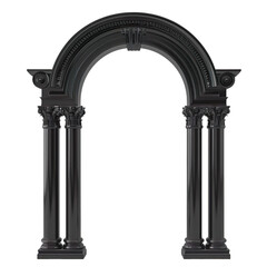 A Black classic arch, arcade with Corinthian columns, Doric pilasters isolated on white 3D illustration Isolated on transparent background.