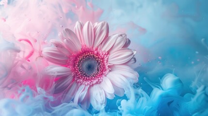 Pink Gerbera Daisy in Abstract Ink Swirl