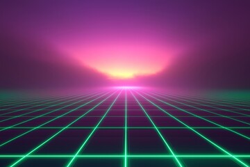 A dark purple background with a bright green and purple sky, synthwave background