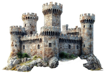 Medieval castle in the town. A crude medieval fortress built of stone.