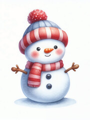 Cute cartoon snowman on white background.AI