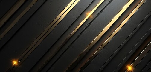 Obraz premium Abstract background with diagonal black and gold stripes with light effects.