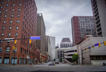 The photo of Cleveland downtown, a major city in Ohio state, USA, with the business buildings and American architecture.
