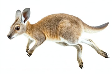 Wallaby jumping and grazing isolated on a white background
