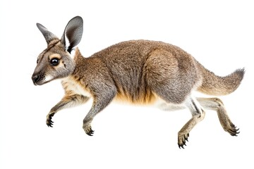Fototapeta premium Wallaby jumping and grazing isolated on a white background