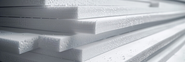 Stacked foam plastic sheets ready for installation, emphasizing the thickness and size of the insulation material.
