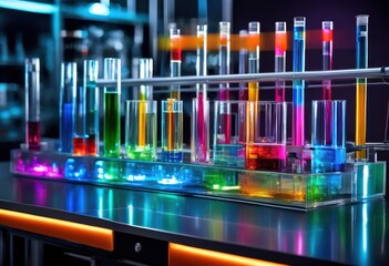 innovative laboratory instruments displaying active chemical processes advanced technological features design elements, analysis, automation, device