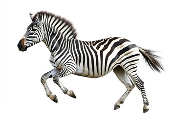 Fototapeta premium Zebra running and neighing isolated on a white background