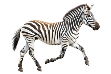 Zebra running and neighing isolated on a white background