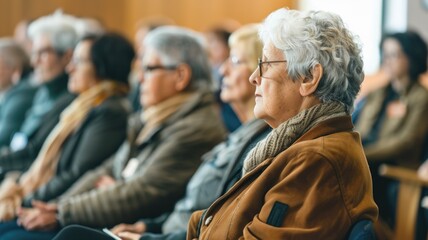 A group of seniors attending a town hall meeting, advocating for community issues and rights