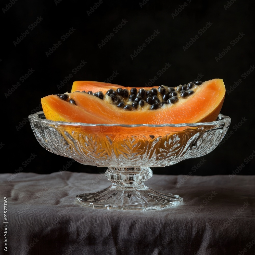 Canvas Prints a sliced papaya in a glass bowl.