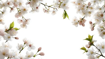 springtime blossoms white flowers frame on white background