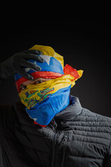 Concept symbol of repression, hooded fighting for freedom, resistance for democracy in Venezuela,...