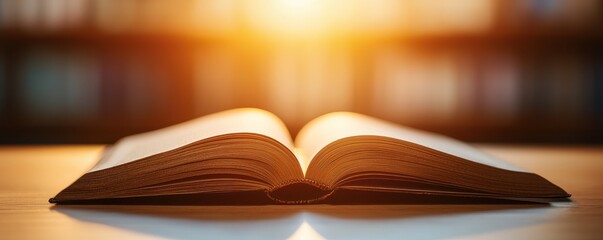 Obraz premium An open book with sunlight shining through, symbolizing knowledge, learning, and inspiration in a peaceful setting.