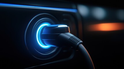 Close-up of a glowing electric charging port, highlighting the innovation and technology of electric vehicles in modern design.