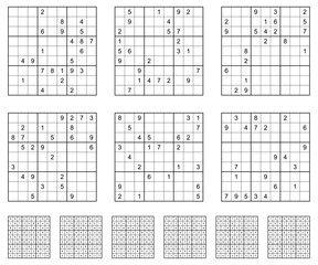 Sudoku game set with answers. Simple vector design