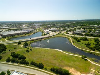 Aerial view of modern apartment buildings in Cedar Park, Texas