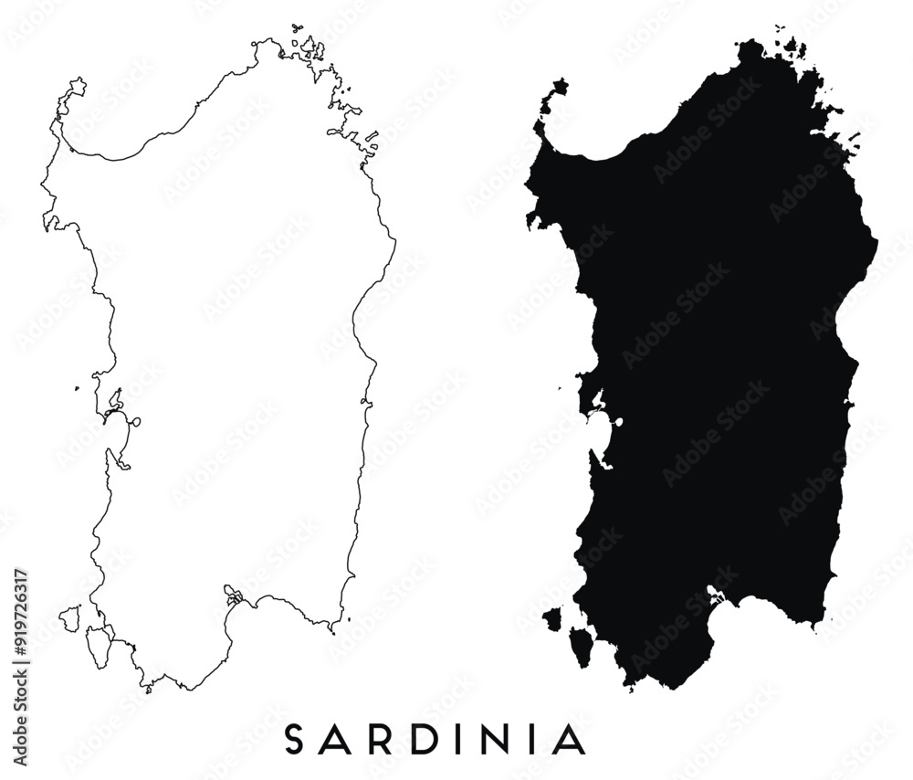 Wall mural Sardinia map outline and black silhouette vector