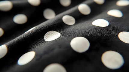 Close-Up of Black Fabric with White Polka Dot Pattern