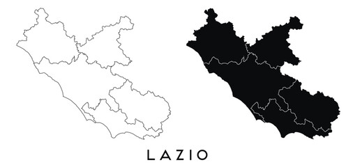 Lazio map of regions districts vector black on white and outline
