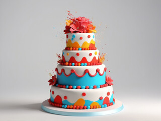Colorful Birthday Cake with Candle