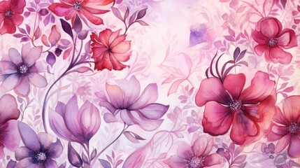 Soft, pastel floral background. The flowers and leaves are artistically stylized, resembling a watercolor effect. Dreamy aesthetic.