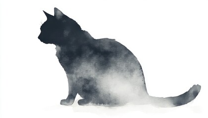 Obraz premium A minimalist silhouette of a cat, blending softly with a misty background, perfect for artistic and pet-related projects.