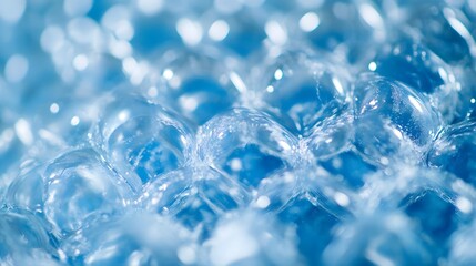 Close-Up Of Bubble Wrap Texture On Blue Background