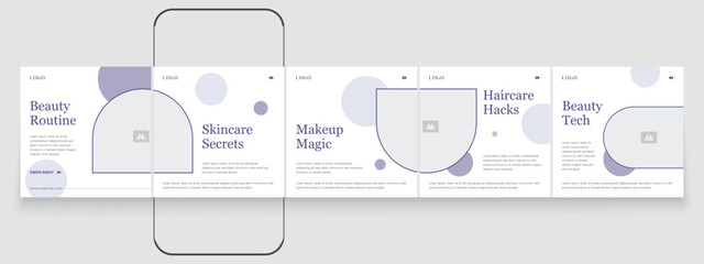 Spa beauty parlor carousel post template, creative beauty Instagram carousel template design, Linkedin social media post content creator template for skincare and beauty
