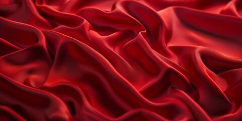 Obraz premium Red Textile with Wrinkles and Folds. Colorful Luxury Surface Background.
