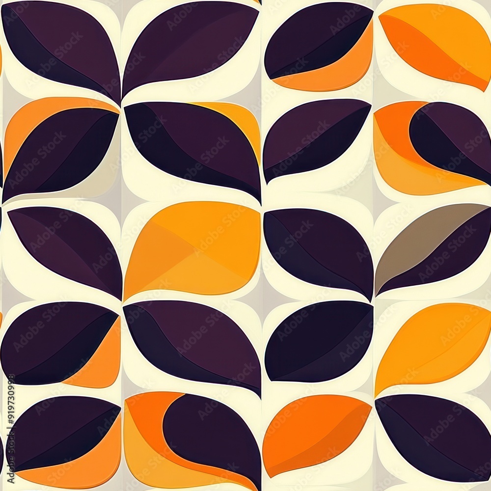Canvas Prints abstract seamless pattern of overlapping orange, purple, and beige leaves in a repeating geometric d
