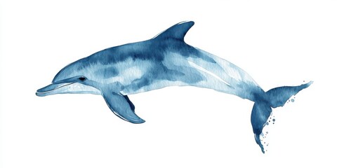 Fototapeta premium Beautiful watercolor illustration of a dolphin, showcasing its grace and elegance in oceanic blue tones.