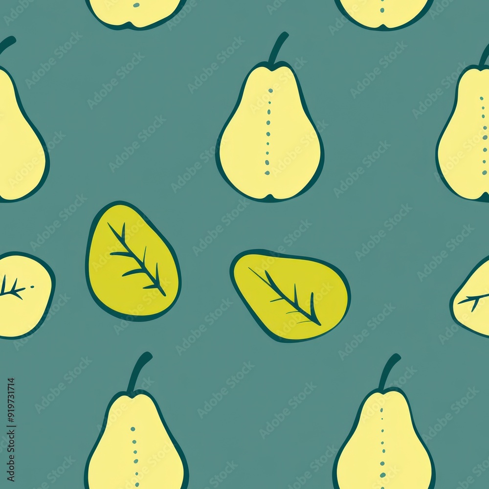 Canvas Prints seamless pattern with pears and leaves on a teal background.