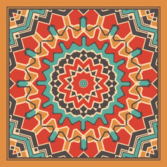 Retro style square pattern for bandana, neckerchief, tablecloth or other. Version 2. Vector illustration