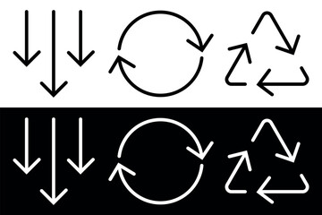 Reduce, reuse, recycle icon set. Arrows symbol , triangle recycling arrows icon. arrow sync rotation outline icons. vector illustration editable stroke.