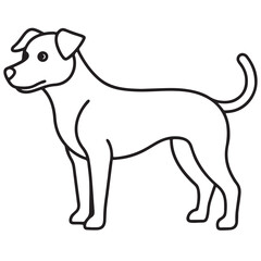 Vector black and white illustration of a sitting dog isolated on a white background.