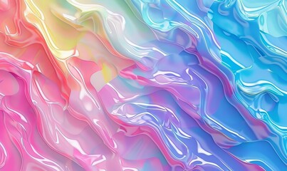 Fototapeta premium Seamless Pattern. Rainbow Liquid pastel wavy melted plastic texture. Wrinkle silicone sheet. Wrinkle background. Notches of rubber sheet. Art illustration