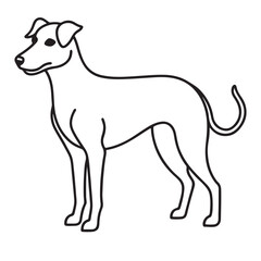 Vector black and white illustration of a sitting dog isolated on a white background.