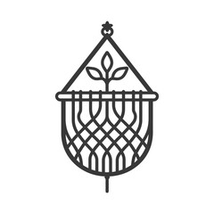 Line Art Illustration of a Hanging Macrame with a Plant