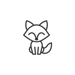 Obraz premium Line art illustration of a cute cartoon fox sitting