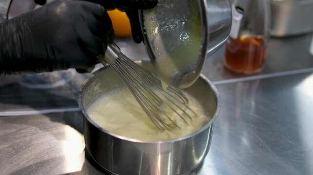 Vanilla cream with burnt sugar on top, dessert. Creme brulee in Catalan style